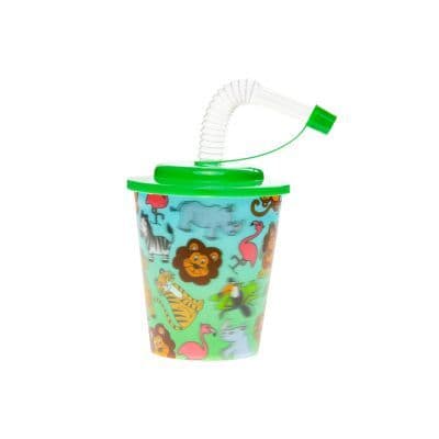 3D CUP W STRAW & LID - Jungle Design