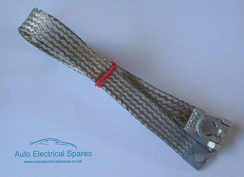190225 braided NEGATIVE battery lead/ earth strap 450mm FLAT profile