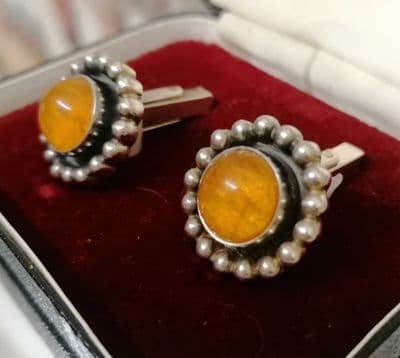 Amber set in 835 silver Cufflinks