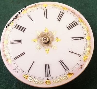 Beautiful Gold leaf porcelain dial still attached to original back plate 36.2 MM