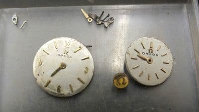 Omega Ladies 2 x vintage dials 1 x Crown and hands Please see pics