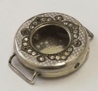 Silver, porcelain and clear stoned Solid silver vintage case