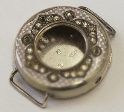 Silver, porcelain and clear stoned Solid silver vintage case