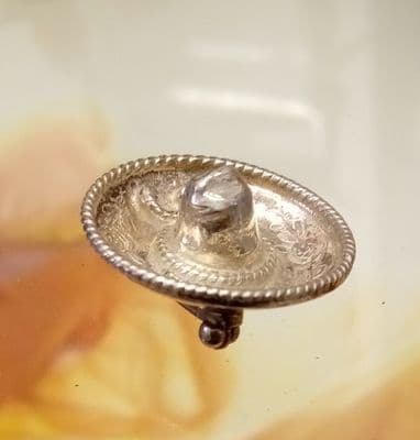 Sombrero Solid Mexican Silver Brooch
