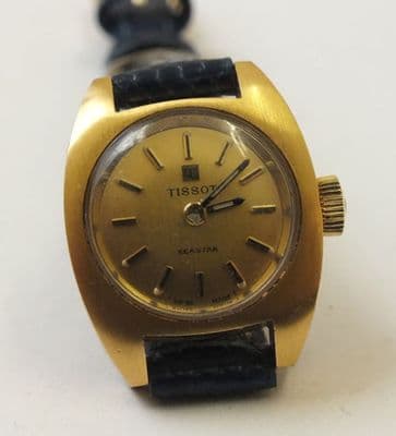 TISSOT ladies Seastar gold plated case runs but needs repair for Project