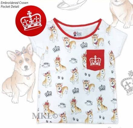 BR7052 White Red Corgi Print T-Shirt