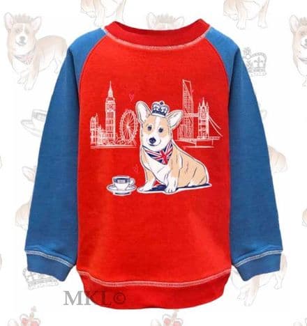 BR7053 Denim Red Contrast Corgi Sweatshirt