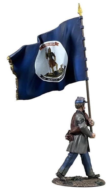 WB31491 - Confederate in Frock Coat Marching with State of Virginia Flag