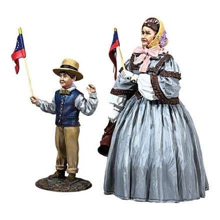 WB35024 - “A Patriotic Family” Mother and Son Waving Flags, Civil War Era