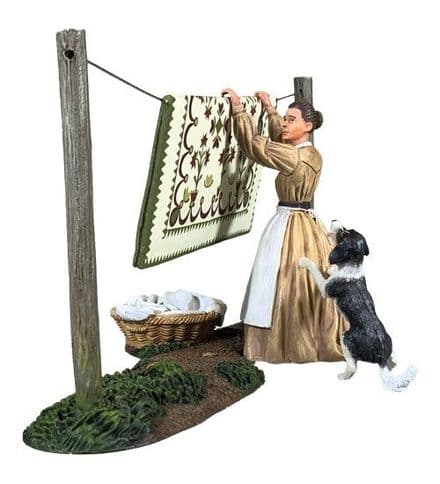 WB35039 “You Are Really Not Helping!” Woman Hanging Quilt with Playful Dog 1855-68