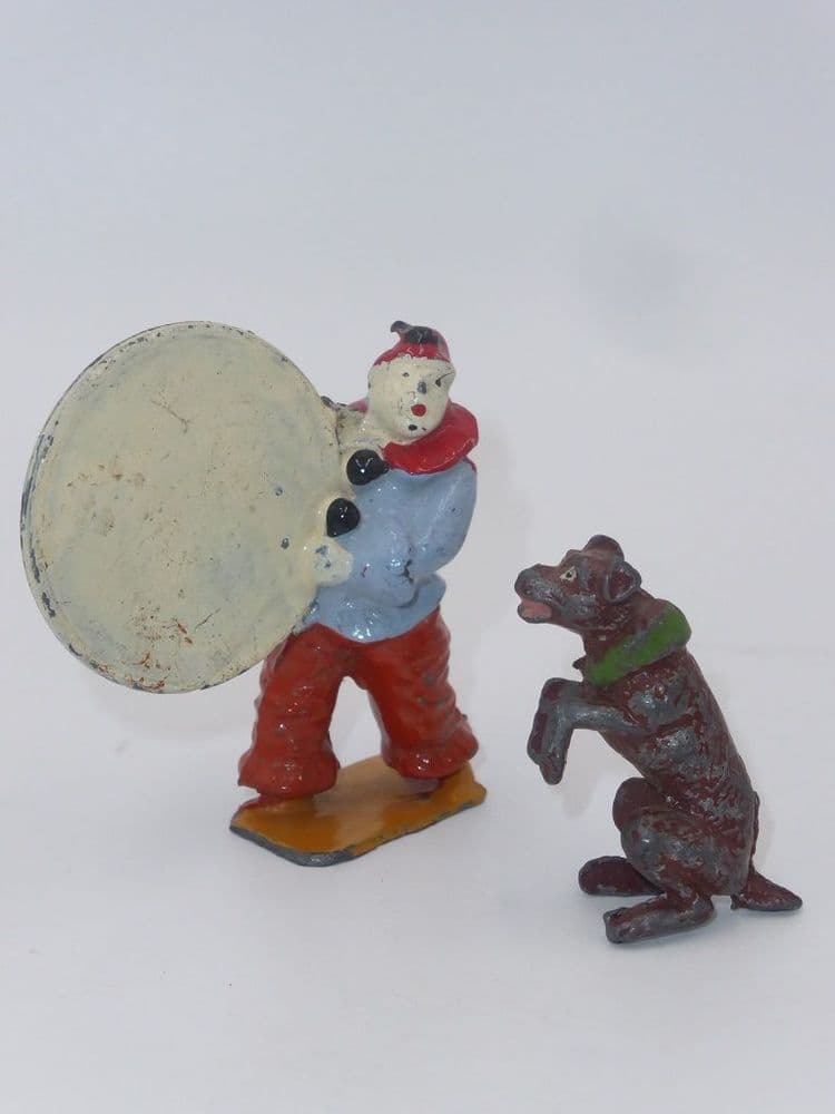 Charbens Vintage Lead Circus Dog with Clown and Hoop Item Numbers 710 and 701