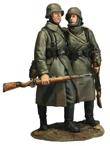 WB25060 German Helping Wounded Comrade in Greatcoat