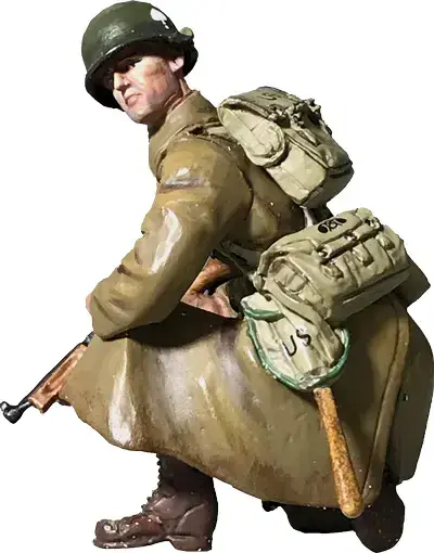 WB25124 U.S. 101st Airbourne in Greatcoat Kneeling with Thompson Winter