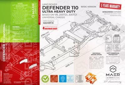 DEFENDER 110 UNIVERSAL ultra HEAVY DUTY based on V8/200TDi/300TDi chassis - BASIC
