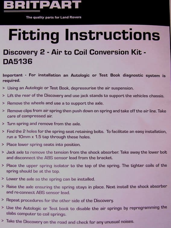 Discovery 2 Coil spring conversion kit Air to Coil DA5136