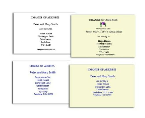 Order Details for Change of Address Cards