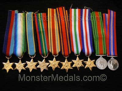 COMPLETE SET OF WORLD WAR 2 MINIATAURE MEDALS & STARS (WW2)