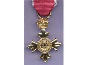 MINIATURE ORDER OF THE BRITISH EMPIRE O.B.E (CIVILIAN RIBBON) STERLING SILVER