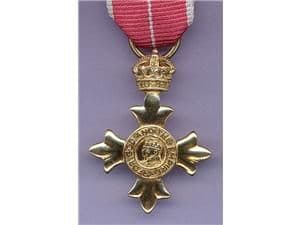 MINIATURE ORDER OF THE BRITISH EMPIRE O.B.E (MILITARY RIBBON) STERLING SILVER