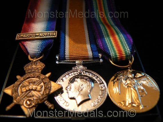 MINIATURE WW1 1914 STAR TRIO WITH MONS CLASP