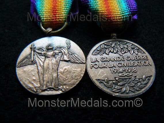 MINIATURE WW1 INTER ALLIED VICTORY MEDAL FRANCE (CHOBILLION VERSION)
