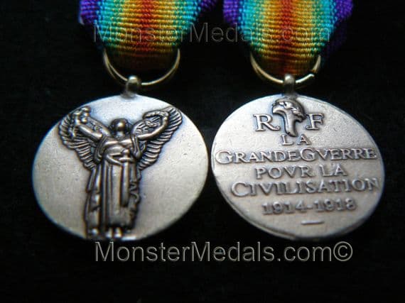 MINIATURE WW1 INTER ALLIED VICTORY MEDAL FRANCE (OFFICAL VERSION)