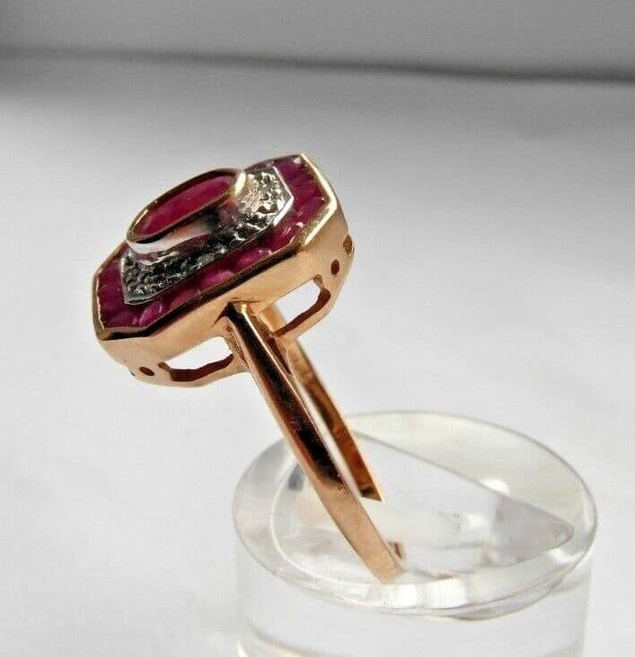 206M Ladies 9ct gold Ruby and Diamond art deco style dress ring size N 206M Ladies 9ct gold Ruby and Diamond art deco style dress ring size N