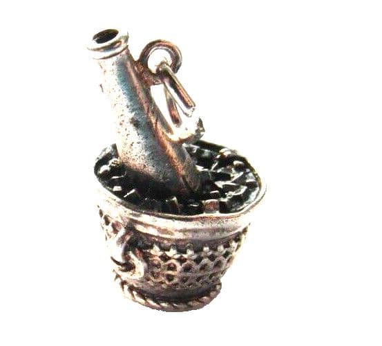 antique silver charm, moveable champagne bottle in ice bucket for charm braclet