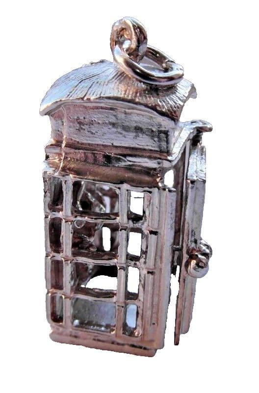 antique silver charm of a traditional vintage telephone box for a charm ...