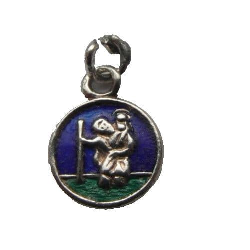 hallmarked old enamel miniature St Christopher silver charm for a charm bracelet