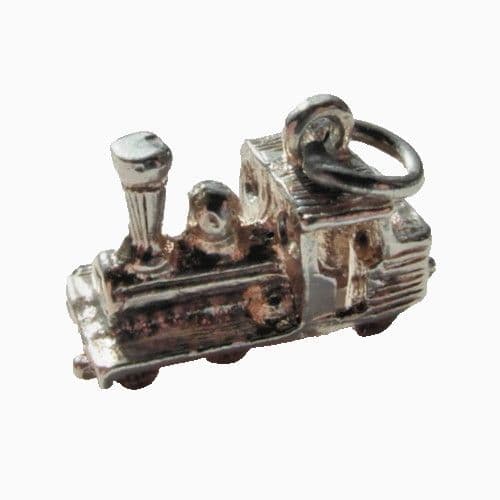 old antique silver charm of a traditional train for a charm bracelet