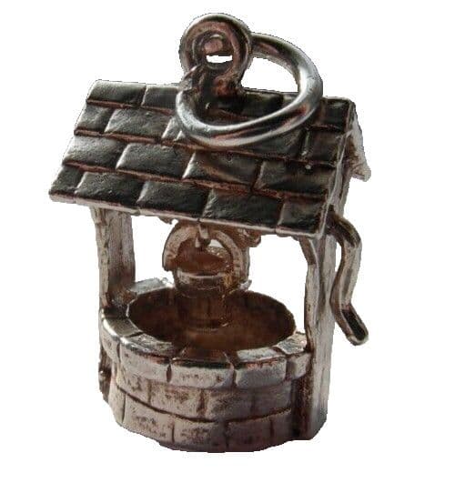 Old antique silver charm, wishing well with moveable bucket for charm bracelet