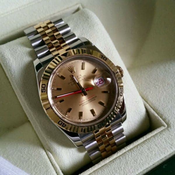 Q175 Gents 18ct gold Rolex Datejust Turn-O-Graph full set in rare mint condition watch