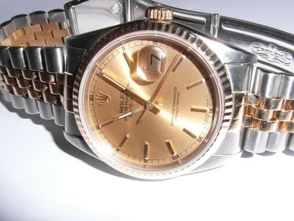 Q198 Mens / Gents 1990 18ct Gold Rolex Datejust watch Bi - metal Jubilee strap