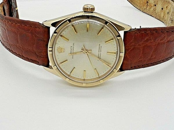 Q217 gents/mens Rolex solid 14ct gold oyster perpetual 1007 watch box and papers