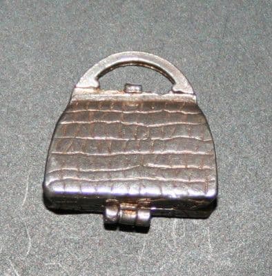 SOLID SILVER LADIES HANDBAG WITH PURSE LIPSTICK CHARM