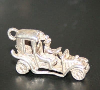 SOLID SILVER VINTAGE CAR AND DRIVER CHARM FOR BRACELET