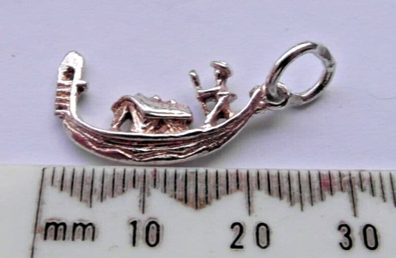 Vintage Italian gondola boat with man rowing silver charm perfect for a bracelet