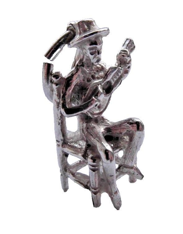 Vintage man sitting on a chair playing a guitar silver charm for charm bracelet