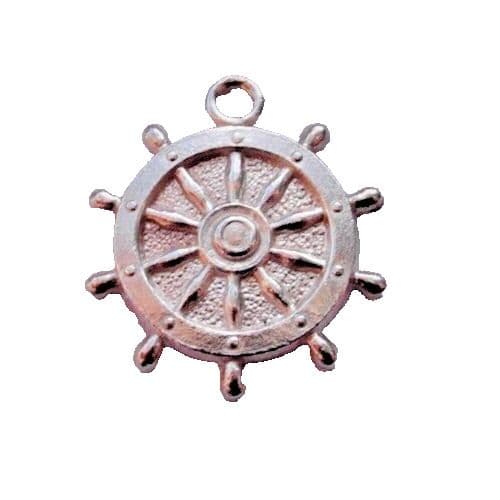 Vintage ship steering wheel charm for a traditional bracelet hallmarked 'SILVER'