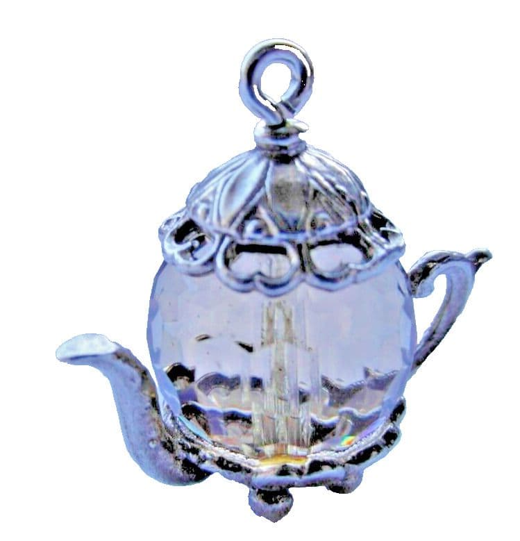 vintage silver charm of an antique teapot with crystal body for  charm bracelet