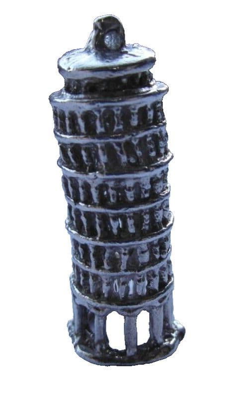 Vintage silver charm of famous landmark leaning tower of Piza for charm bracelet