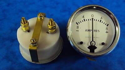 AMMETER FOR CLASSIC BRITISH BIKES, WHITE  DIAL 1 3/4