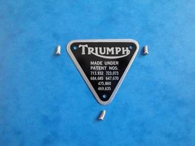 GENUINE TRIUMPH PATENT PLATE 70-4016  T100 TR6 T120 TR7 TIGER T140