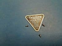 TRIUMPH  PATENT PLATE   70-1678   PRE UNIT   TIGER 100