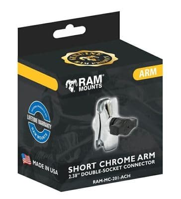 Ram Mount Chrome Short Double Socket Arm RAMMC201ACH