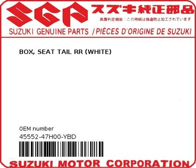 Suzuki GSXR1000 Seat Cowl White 45552-47H00-YBD *