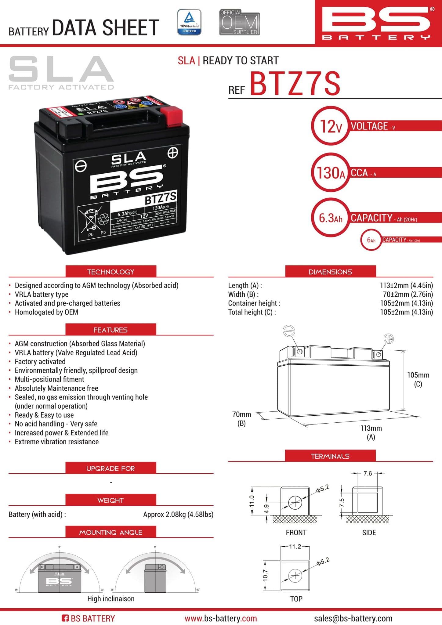 Yuasa YTZ7S Hoge performantie MF Moto batterij