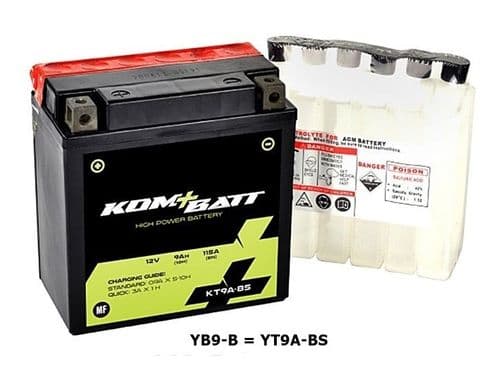 Batería YB9-B = YT9A-BS (MF sin mantenimiento)
