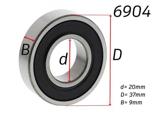 Rodamiento bolas 6904 2RS 20x37x9